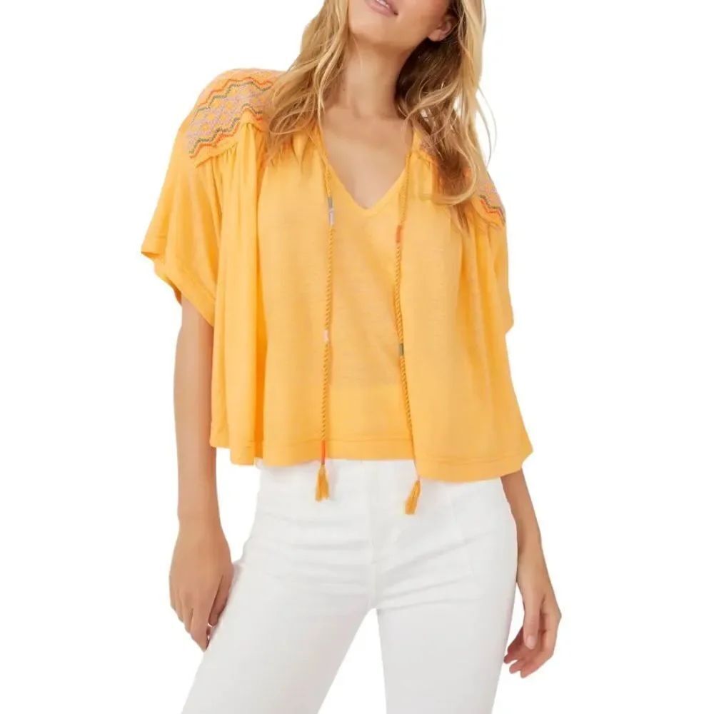 Free People Market Embroidered V-Neck Top in the Size Small